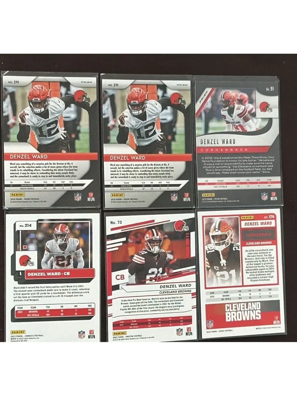 2018 NFL CB Denzel Ward Rookie Panini Prizm Red White & Blue RC and Green Prizm